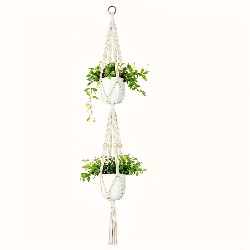 LumiNest | Light Yellow Tiered Macrame Hanging Planter