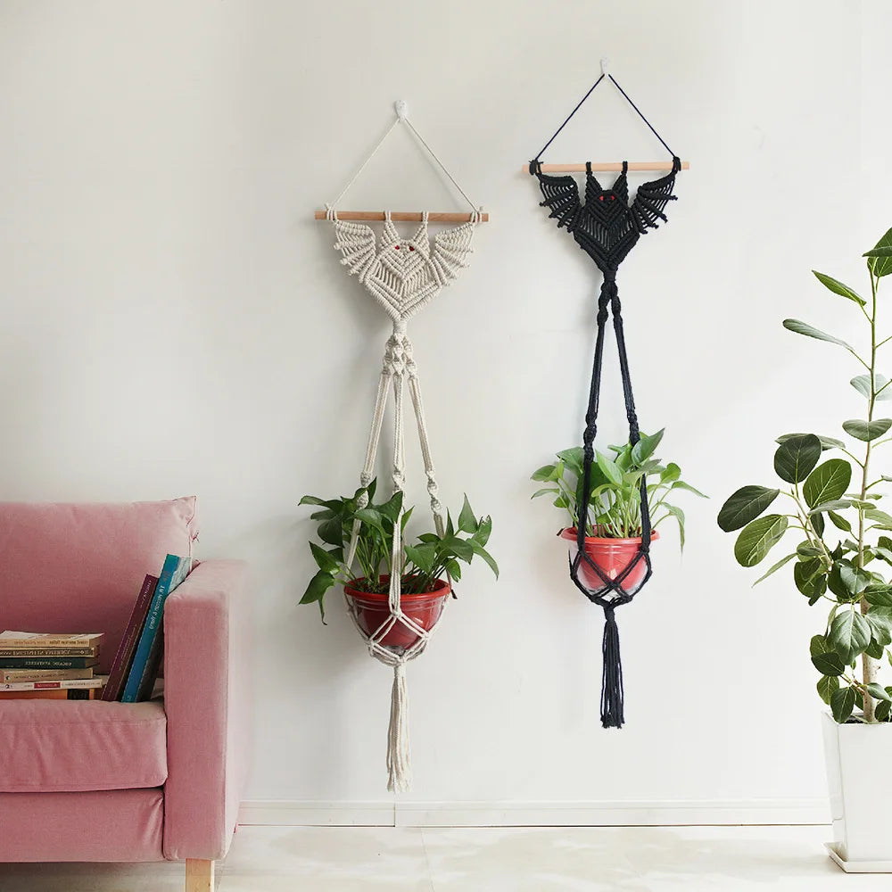 Nordic Echo | Bat Woven Macrame Tapestry | White